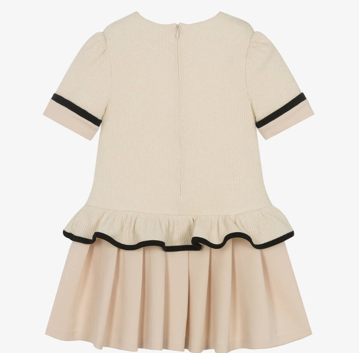 PATACHOU Girls Ivory Ribbed Knit & Crêpe Jersey Dress