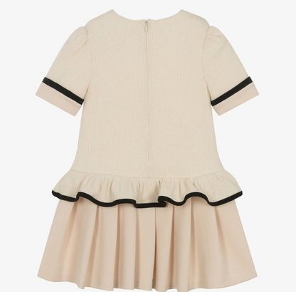 PATACHOU Girls Ivory Ribbed Knit & Crêpe Jersey Dress