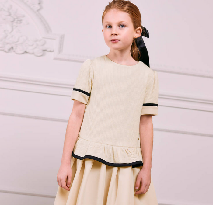 PATACHOU Girls Ivory Ribbed Knit & Crêpe Jersey Dress