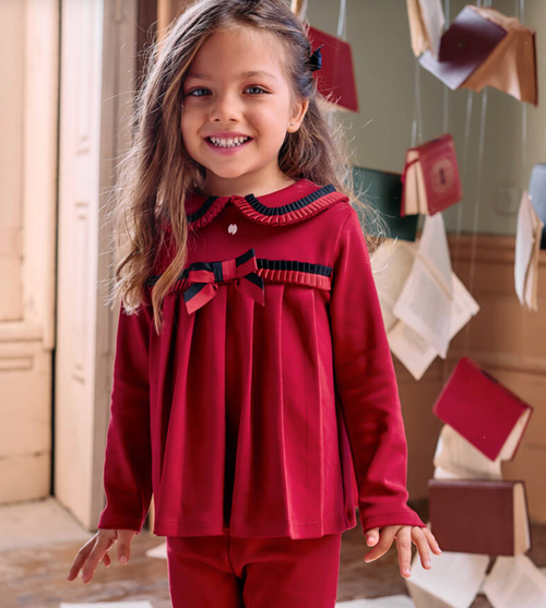 PATACHOU Girls Red Cotton Leggings Set with Ribbon Trim