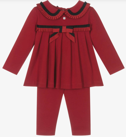 PATACHOU Girls Red Cotton Leggings Set with Ribbon Trim
