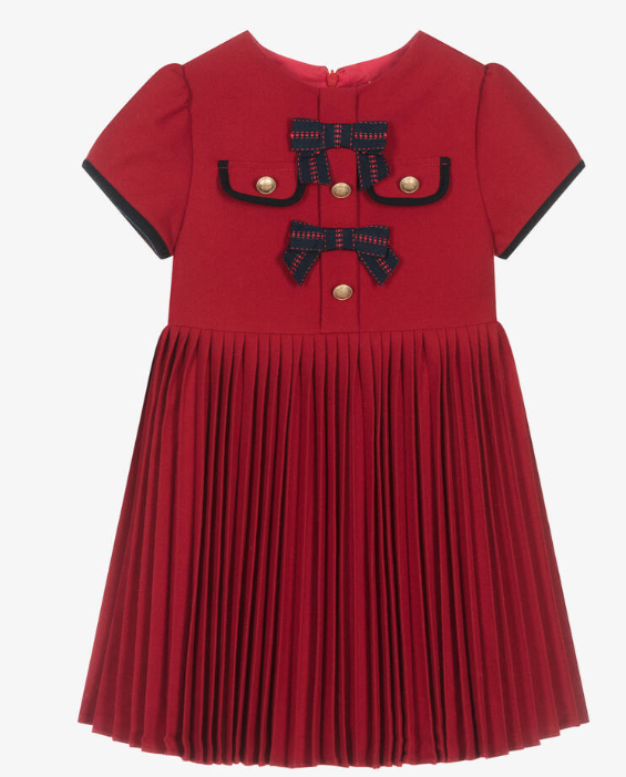 PATACHOU Girls Red Pleated Twill Dress
