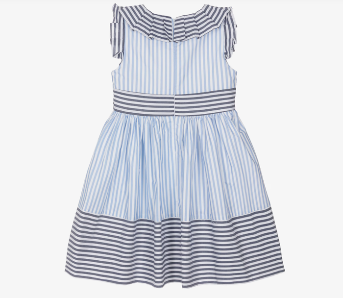 PATACHOU Girls White & Blue Contrasting Stripe Cotton Dress