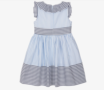 PATACHOU Girls White & Blue Contrasting Stripe Cotton Dress