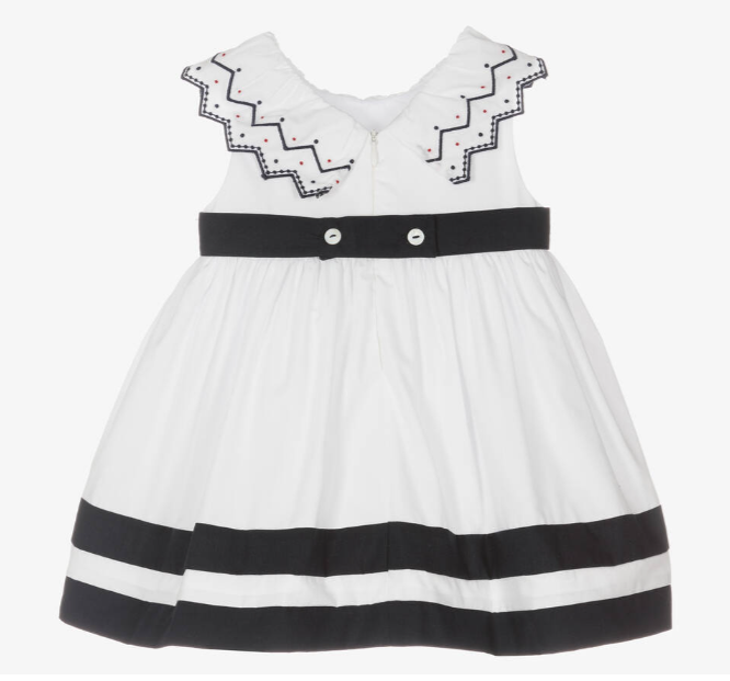 PATACHOU Girls White & Blue Cotton Dress