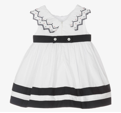 PATACHOU Girls White & Blue Cotton Dress