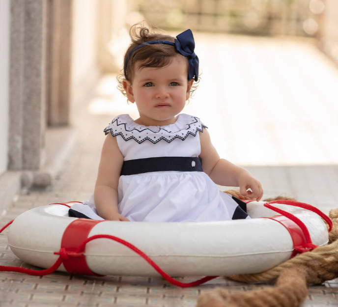 PATACHOU Girls White & Blue Cotton Dress