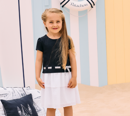 PATACHOU Navy Blue dress with embroidered skirt