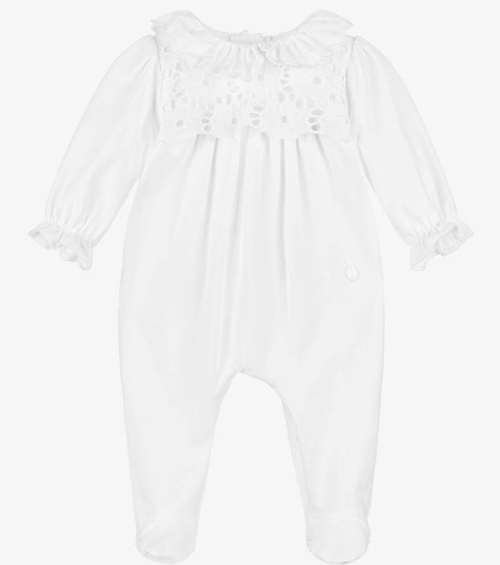 PATACHOU White Broderie Trim Cotton Babygrow