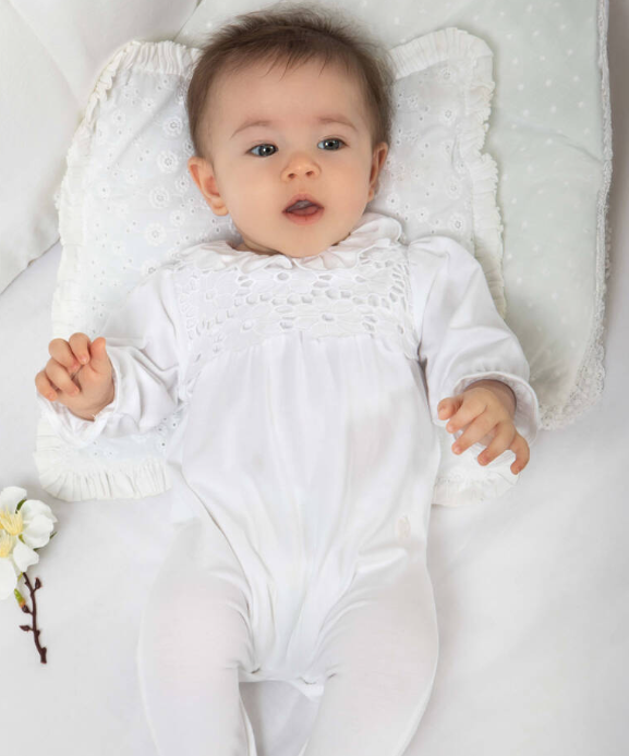 PATACHOU White Broderie Trim Cotton Babygrow