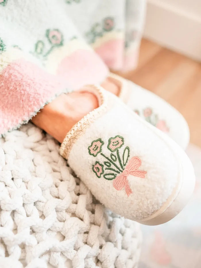Patchwork Floral Platform Sole Embroidered Slippers - Detail View - Rock Paper Scissors