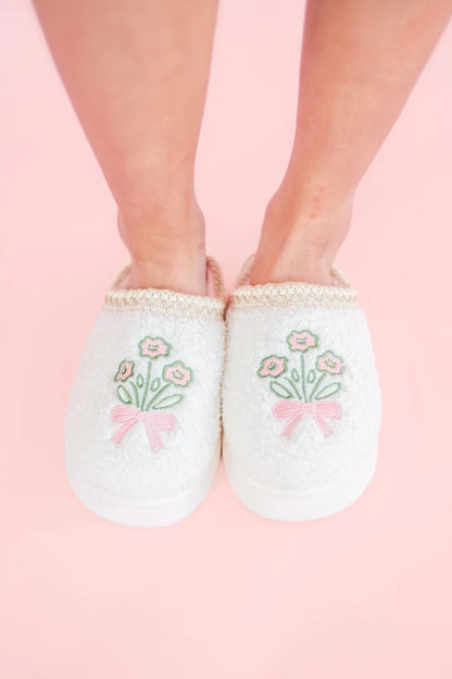 Patchwork Floral Platform Sole Embroidered Slippers - Front View - Rock Paper Scissors