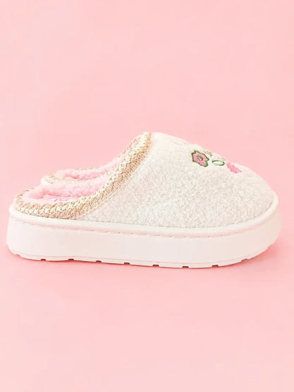 Patchwork Floral Platform Sole Embroidered Slippers - Side View - Rock Paper Scissors