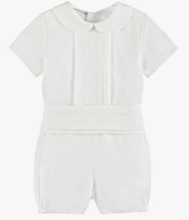 PAZ RODRIGUEZ Baby Boys Ivory Linen Buster Suit