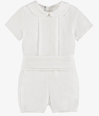 PAZ RODRIGUEZ Baby Boys Ivory Linen Buster Suit