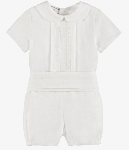 PAZ RODRIGUEZ Baby Boys Ivory Linen Buster Suit