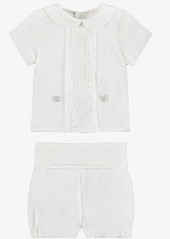 PAZ RODRIGUEZ Baby Boys Ivory Linen Buster Suit
