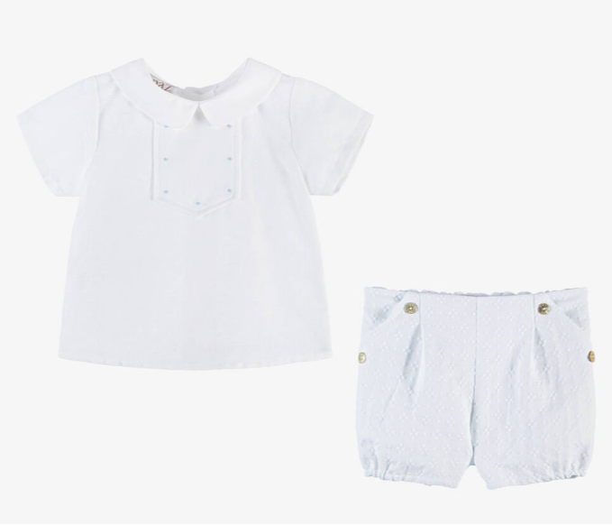 PAZ RODRIGUEZ Baby Boys White Cotton & Linen Shorts Set