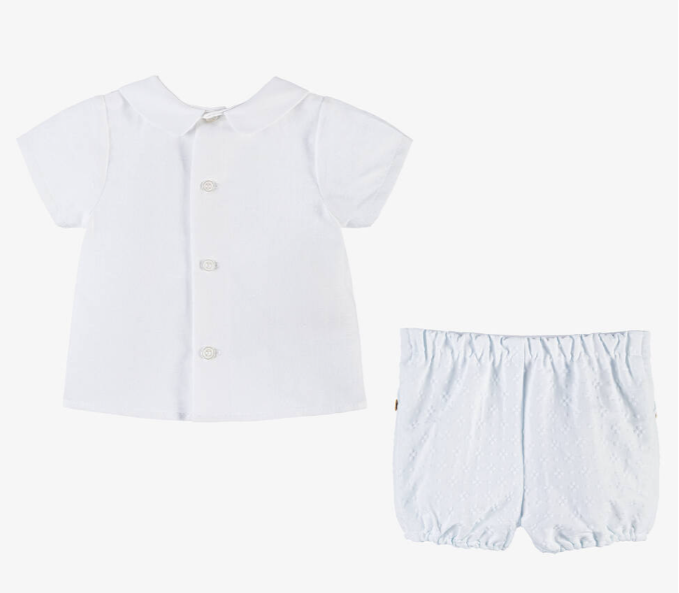 PAZ RODRIGUEZ Baby Boys White Cotton & Linen Shorts Set