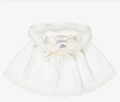 PAZ RODRIGUEZ Baby Girls Ivory Cotton Knit Cape with Knot Stitch Detail