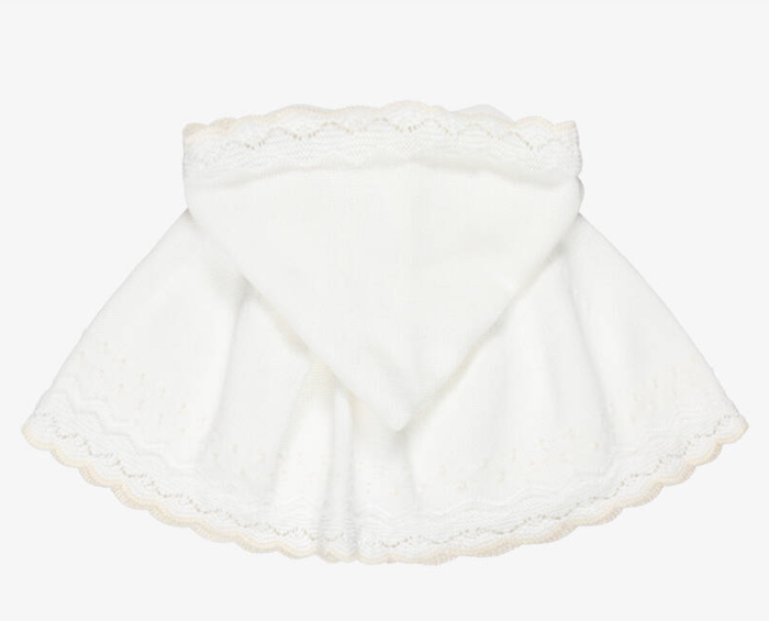 PAZ RODRIGUEZ Baby Girls Ivory Cotton Knit Cape with Knot Stitch Detail