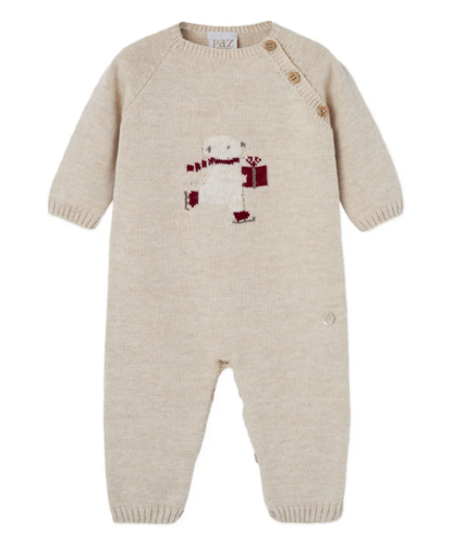 PAZ RODRIGUEZ Boys Beige Wool Knit Festive Babygrow