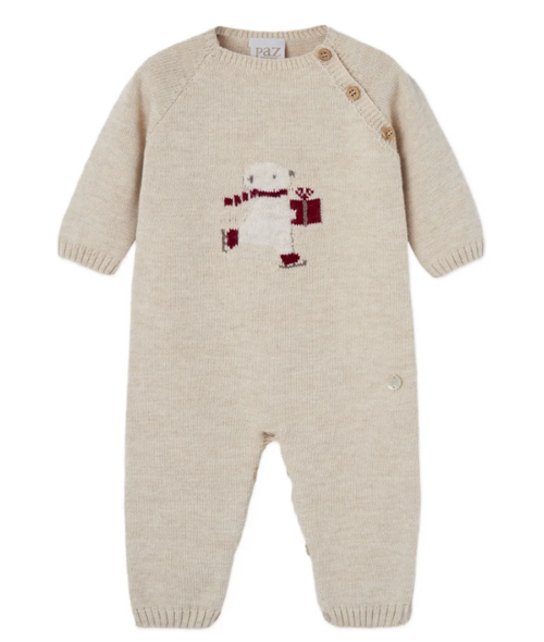 PAZ RODRIGUEZ Boys Beige Wool Knit Festive Babygrow