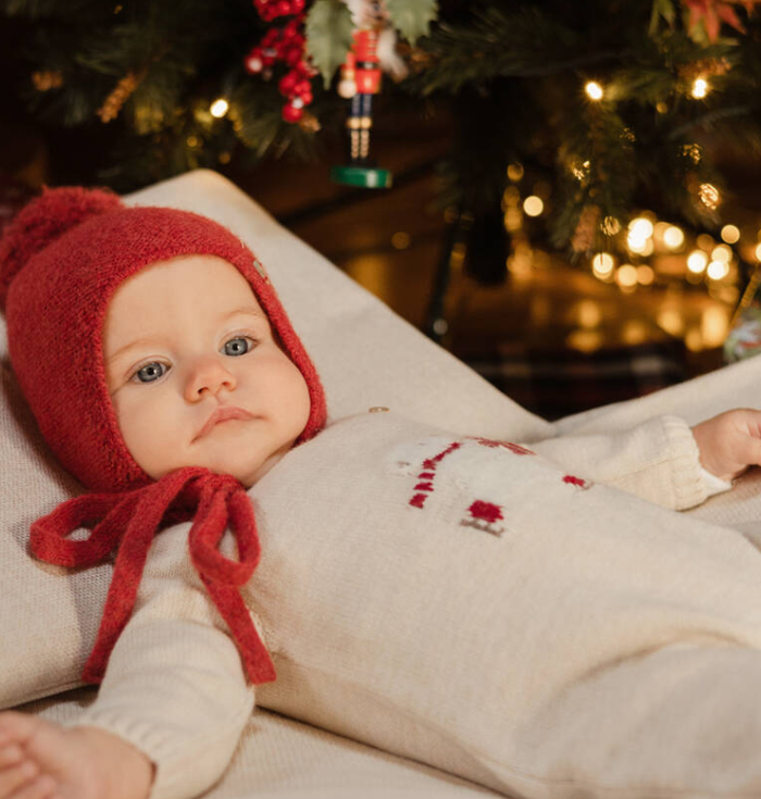 PAZ RODRIGUEZ Boys Beige Wool Knit Festive Babygrow