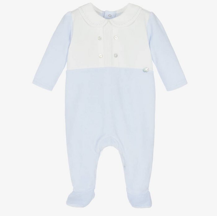 PAZ RODRIGUEZ Boys Blue Velour Babygrow