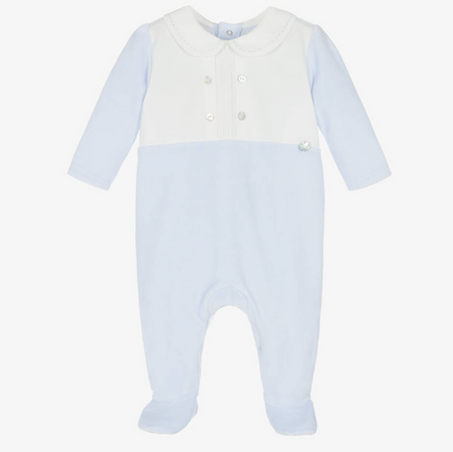 PAZ RODRIGUEZ Boys Blue Velour Babygrow
