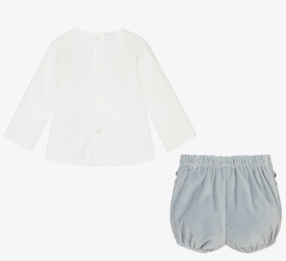 PAZ RODRIGUEZ Boys Ivory & Blue Shorts Set