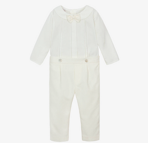 PAZ RODRIGUEZ Boys Ivory Cotton Trouser Set