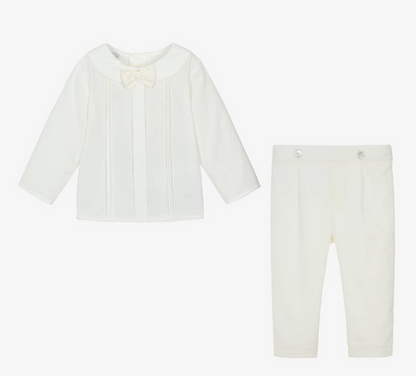 PAZ RODRIGUEZ Boys Ivory Cotton Trouser Set