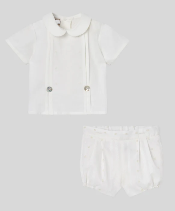 PAZ RODRIGUEZ Boys Ivory Embroidered Cotton Buster Suit