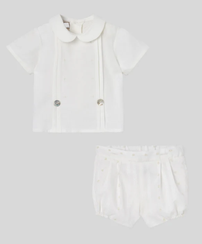 PAZ RODRIGUEZ Boys Ivory Embroidered Cotton Buster Suit