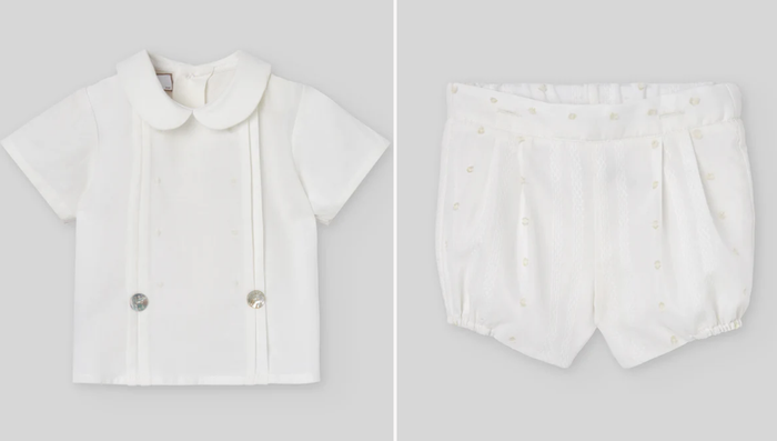 PAZ RODRIGUEZ Boys Ivory Embroidered Cotton Buster Suit