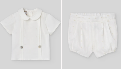 PAZ RODRIGUEZ Boys Ivory Embroidered Cotton Buster Suit