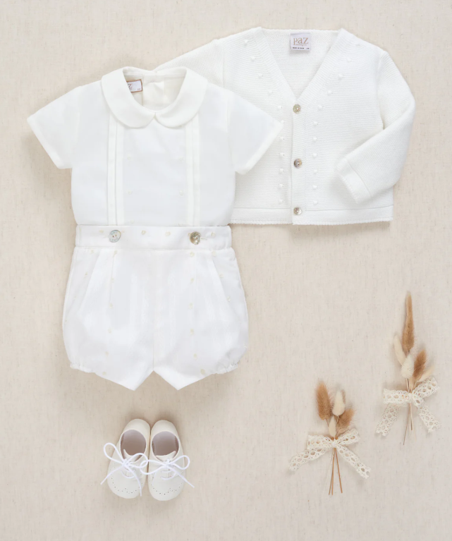 PAZ RODRIGUEZ Boys Ivory Embroidered Cotton Buster Suit