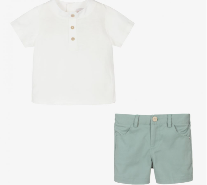 PAZ RODRIGUEZ Boys Mint Cotton Shorts Set