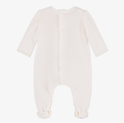 PAZ RODRIGUEZ Girls Ivory Cotton Velour Babygrow