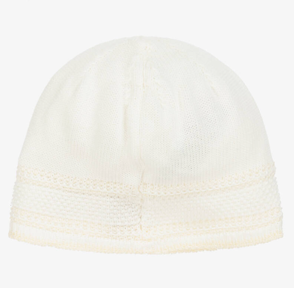 PAZ RODRIGUEZ Ivory Cotton Knit Baby Hat