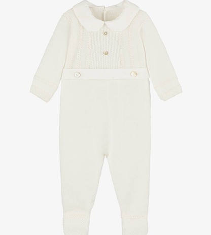 PAZ RODRIGUEZ Ivory Cotton Knit Babygrow