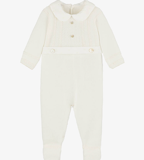 PAZ RODRIGUEZ Ivory Cotton Knit Babygrow