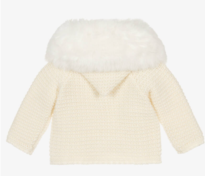 PAZ RODRIGUEZ Ivory Knitted Wool Mix Jacket with Faux Fur Trim