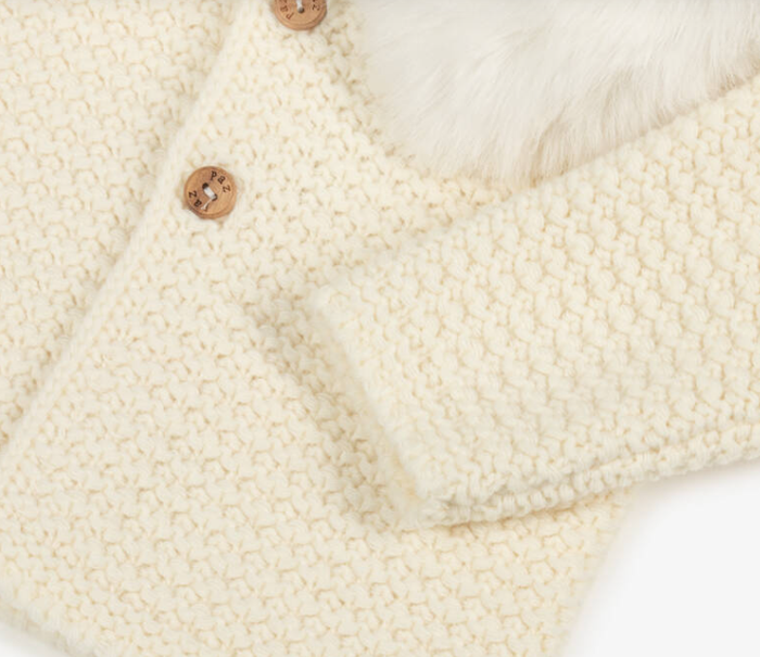PAZ RODRIGUEZ Ivory Knitted Wool Mix Jacket with Faux Fur Trim