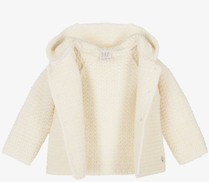 PAZ RODRIGUEZ Ivory Knitted Wool Mix Jacket with Faux Fur Trim