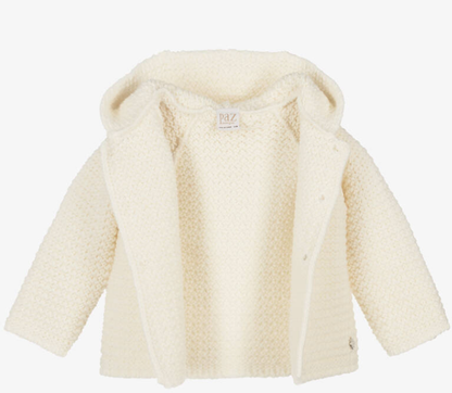 PAZ RODRIGUEZ Ivory Knitted Wool Mix Jacket with Faux Fur Trim