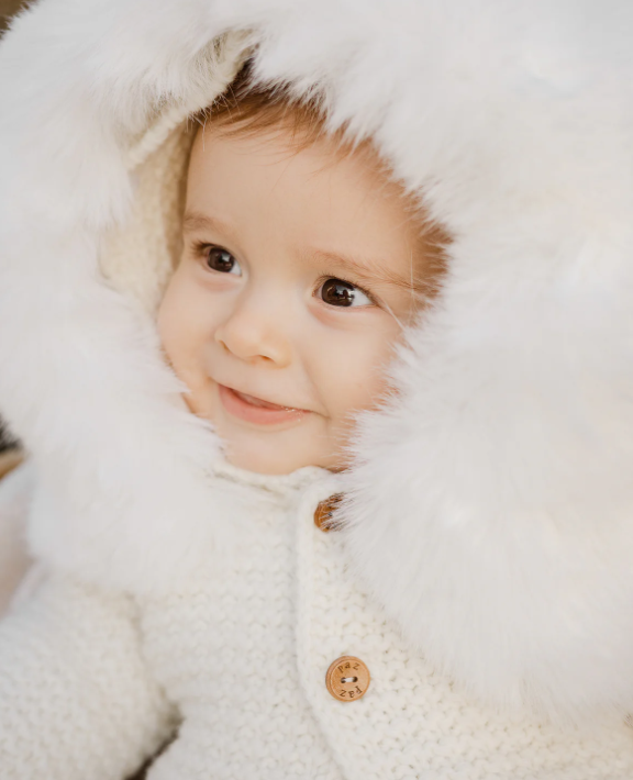 PAZ RODRIGUEZ Ivory Knitted Wool Mix Jacket with Faux Fur Trim