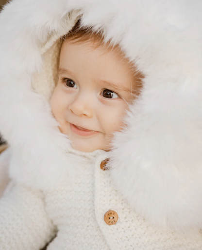 PAZ RODRIGUEZ Ivory Knitted Wool Mix Jacket with Faux Fur Trim