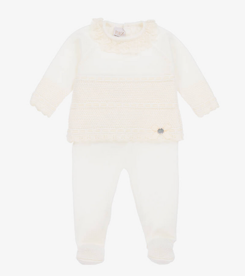 PAZ RODRIGUEZ Ivory Merino Wool Knitted 2 Piece Babygrow